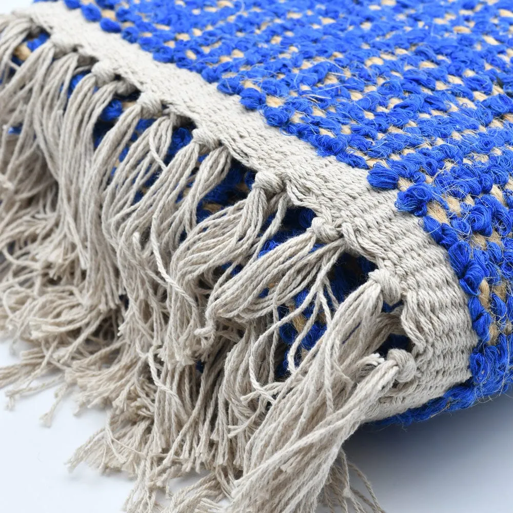 Tapis artisanal en sisal et coton 160x95 - Bleu