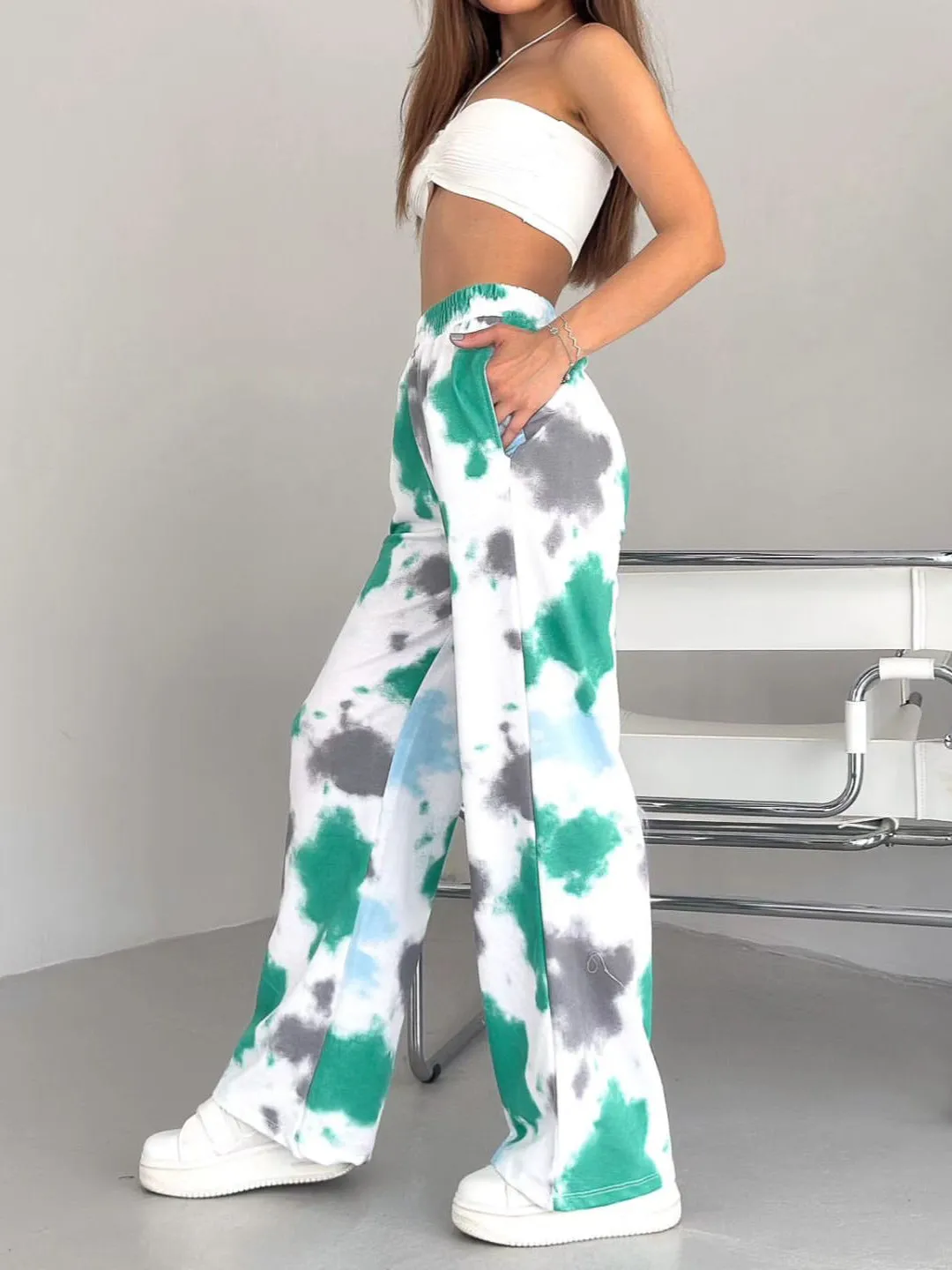 Tie-dyed Loose High Waist Straight Pants