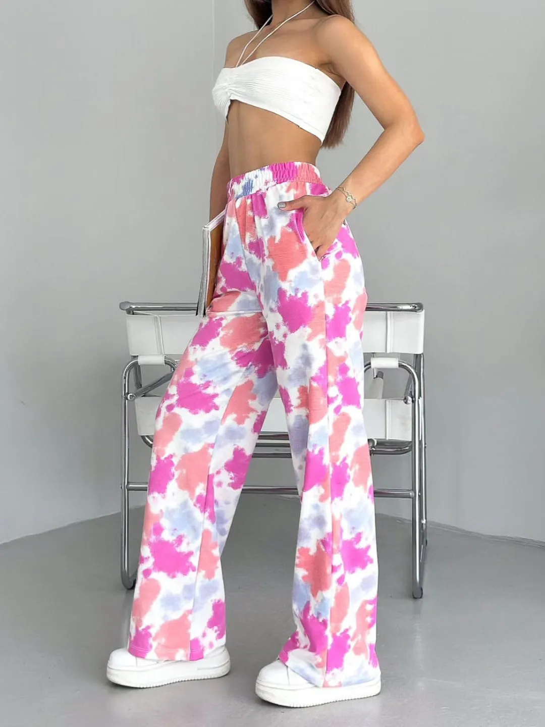 Tie-dyed Loose High Waist Straight Pants