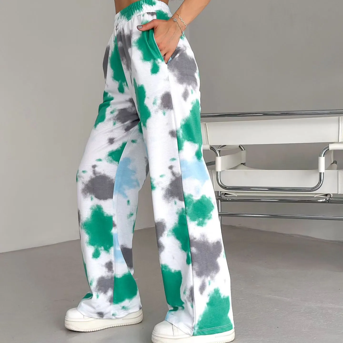 Tie-dyed Loose High Waist Straight Pants