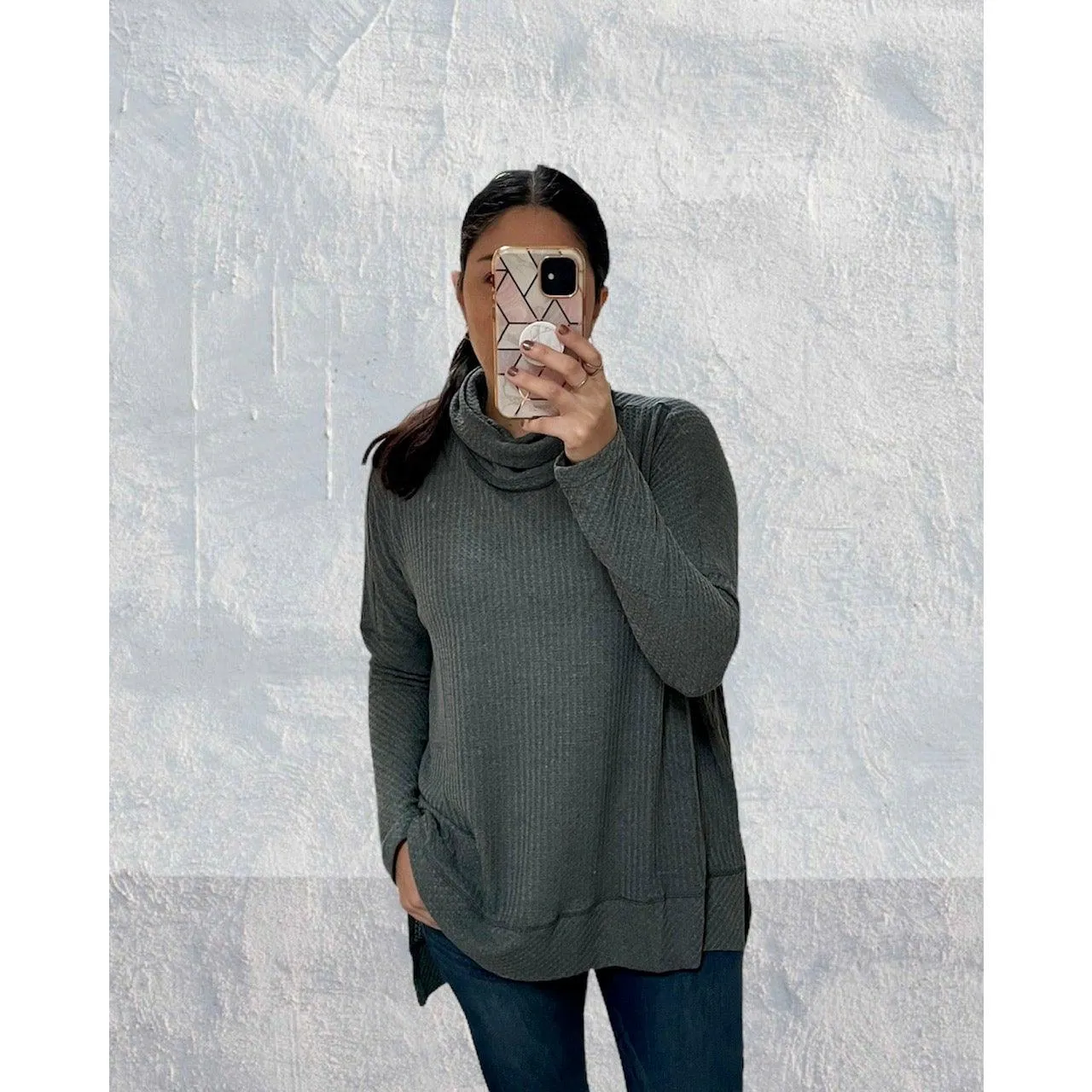 Valerie Cowlneck Waffle Knit Top