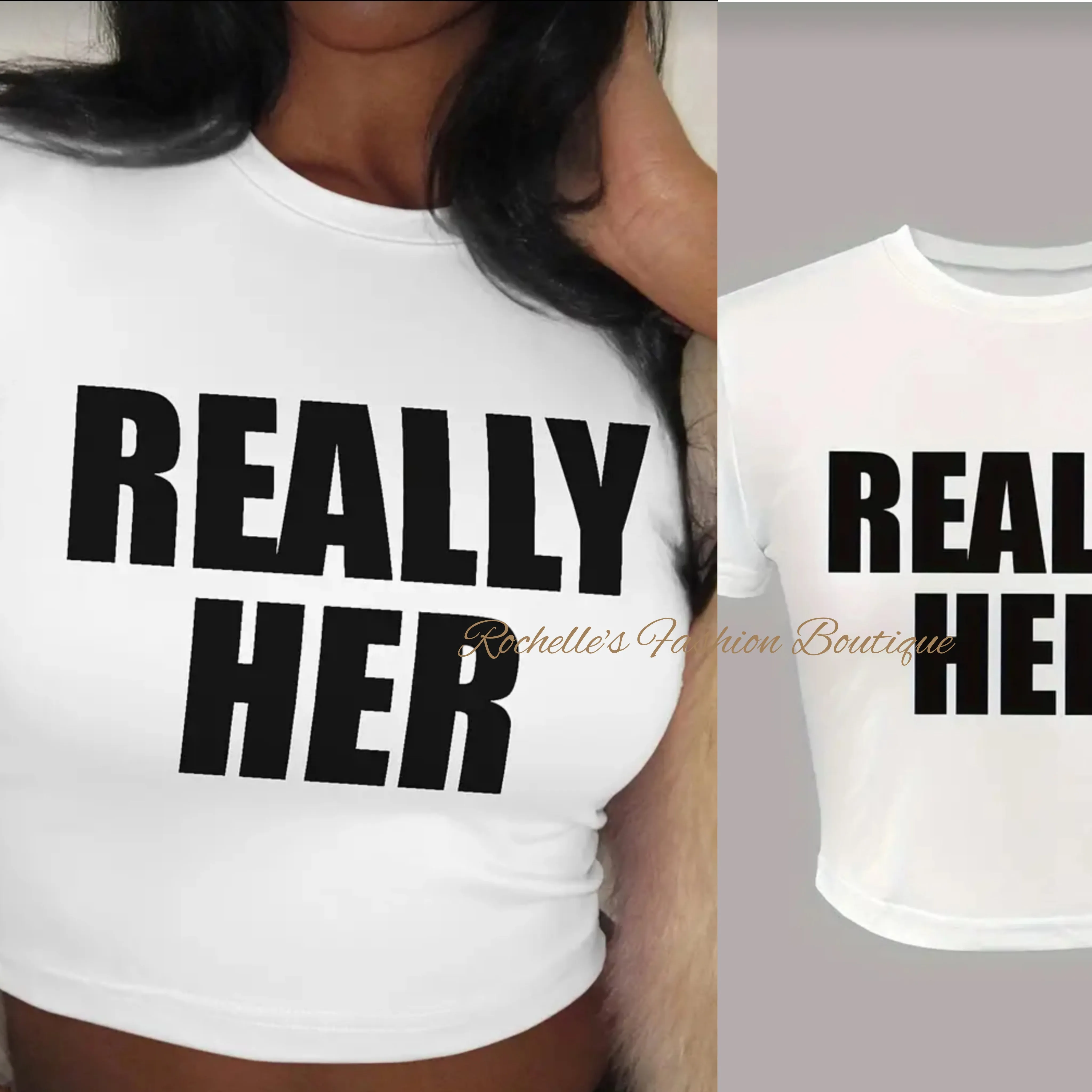 White & Dark Red Really Her Crop Shirt