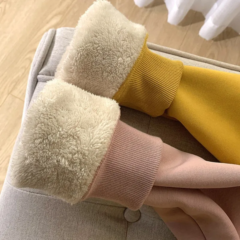 Winter Thick Women Sweatshirt Warm Fashion Simple O Neck Casual Pullover Top Loose Furry Lining Pullover Student Sweatshirt