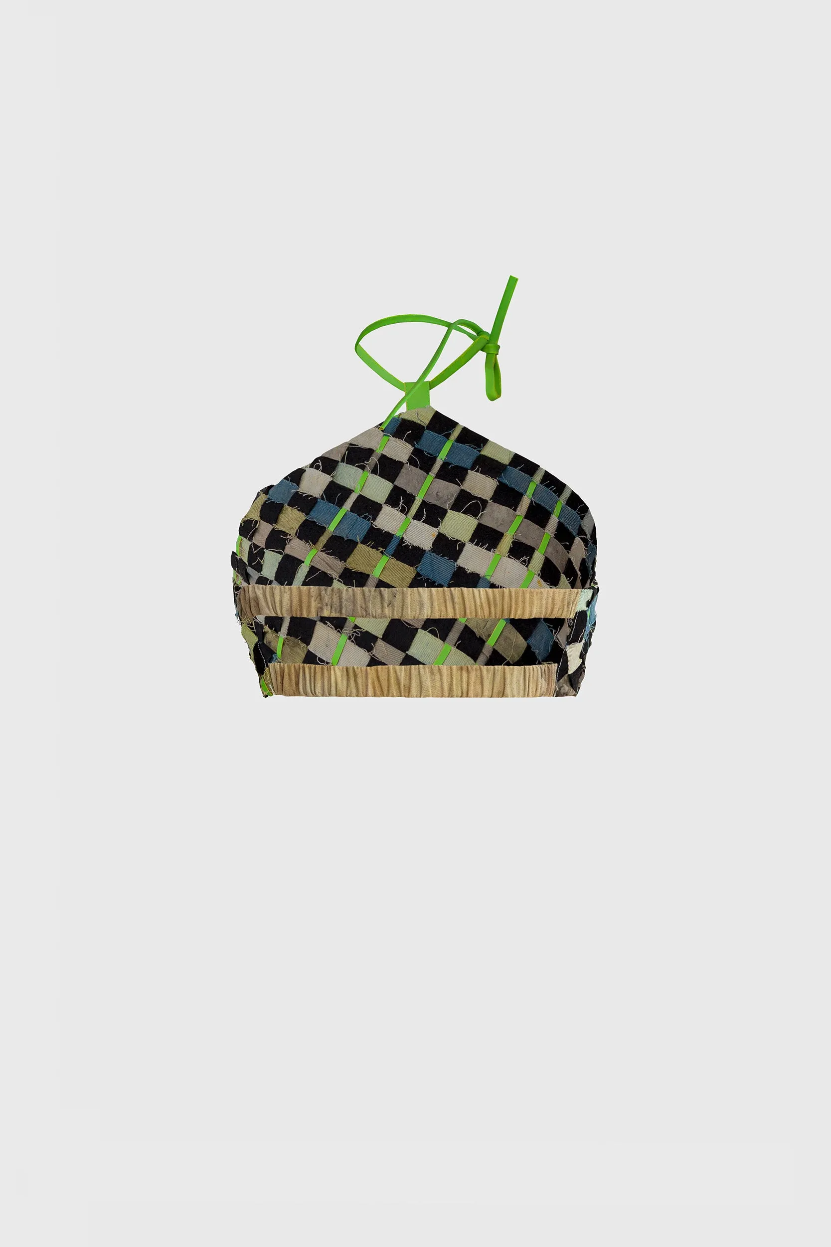 Woven Bustier Top - Green Leather Neck Strap