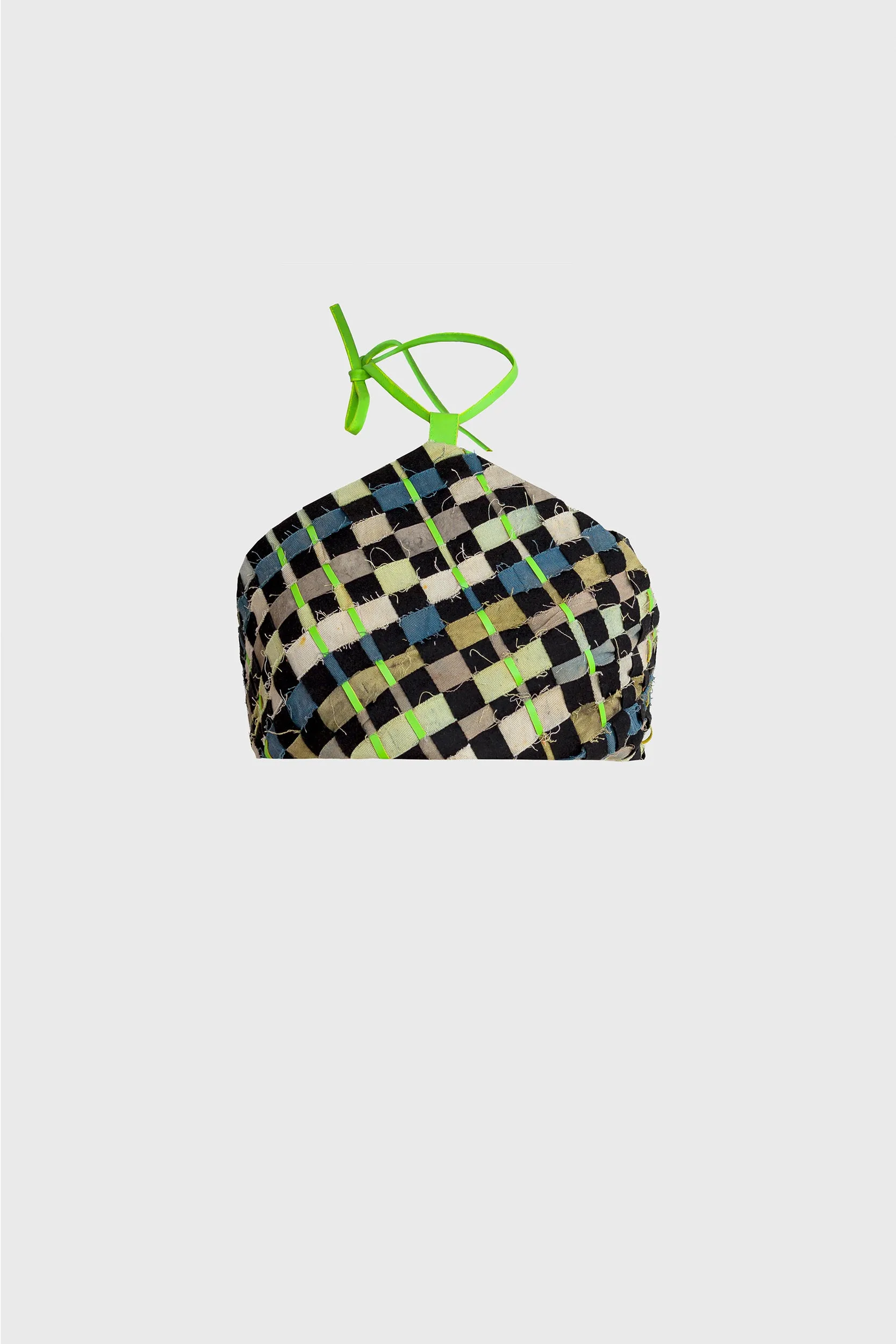 Woven Bustier Top - Green Leather Neck Strap