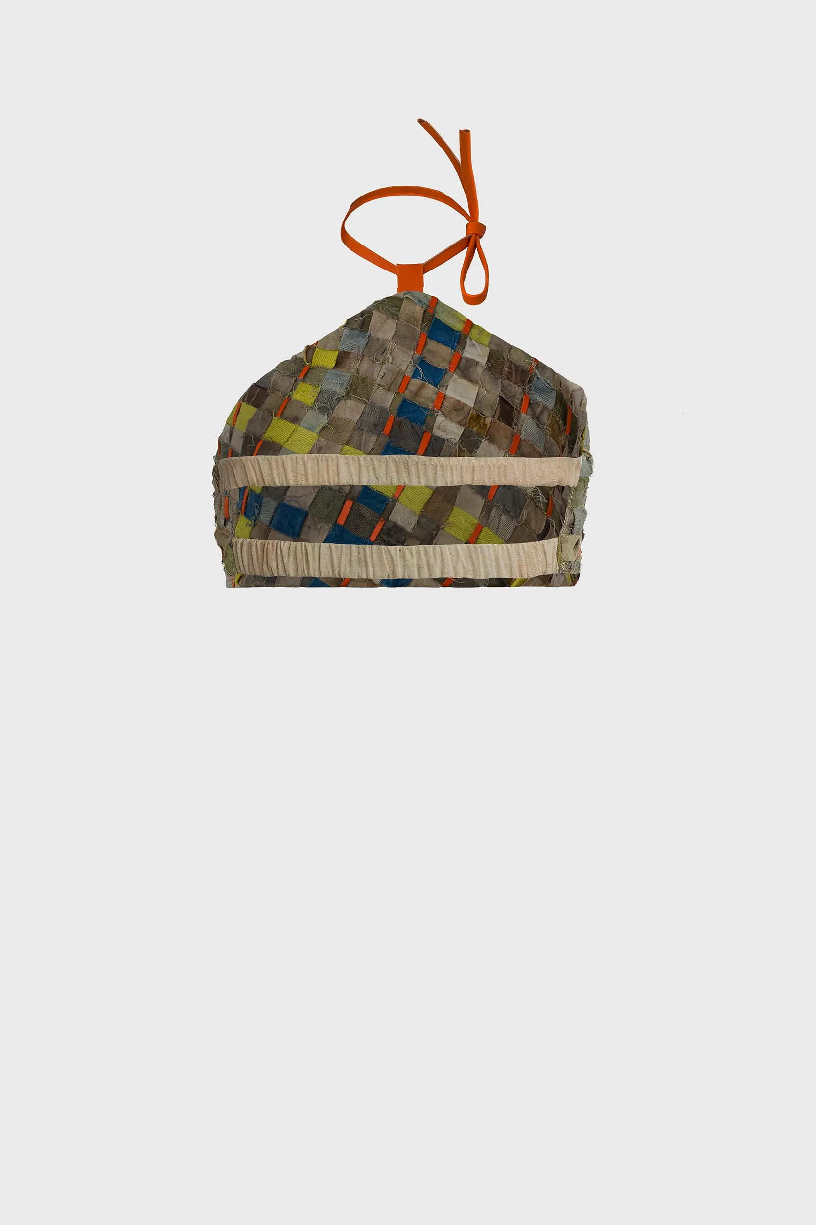 Woven Bustier Top - Orange Leather Neck Strap