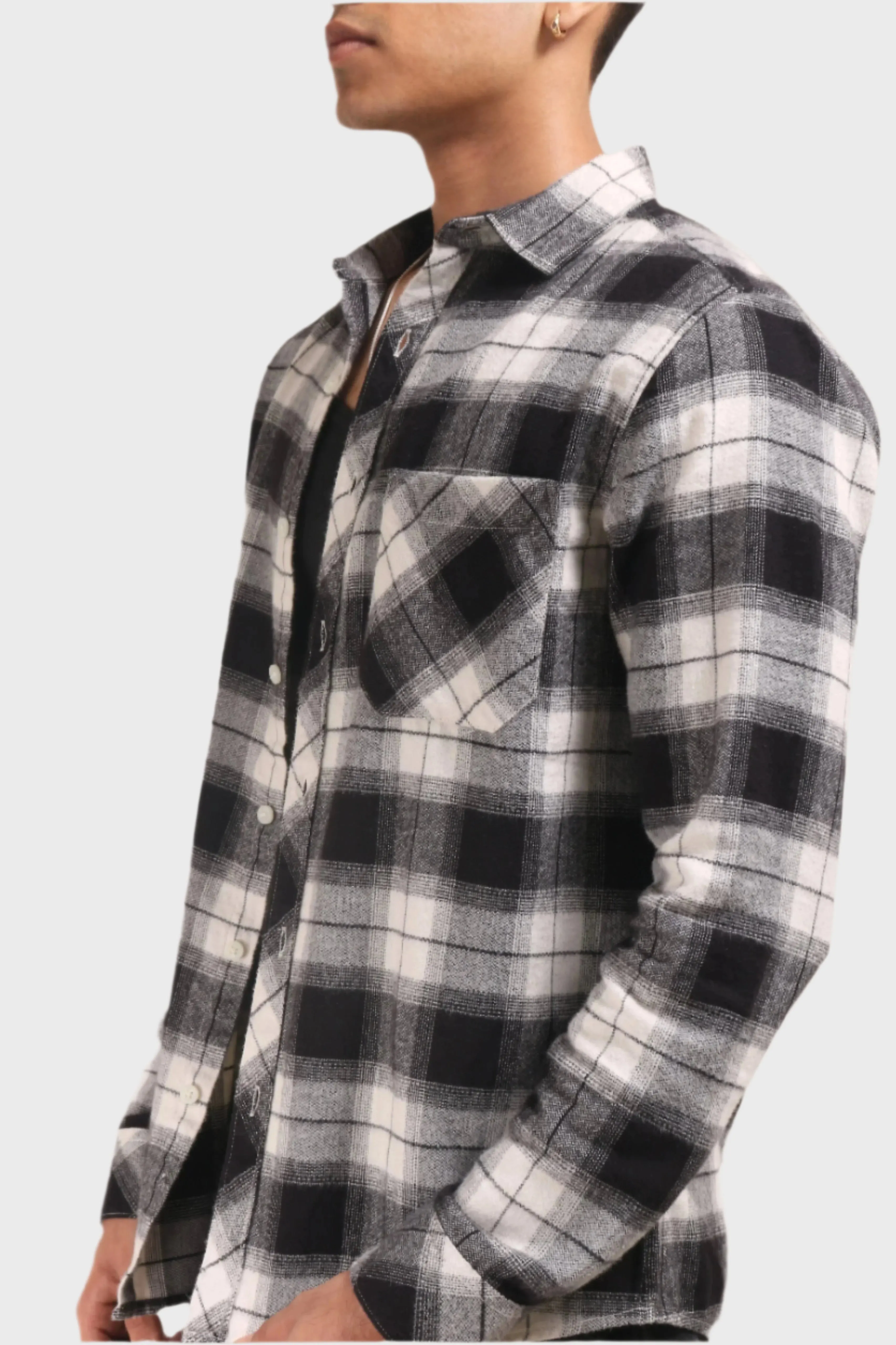XKIND BLACK FLANNEL CHECKS REGULAR FIT SHIRT