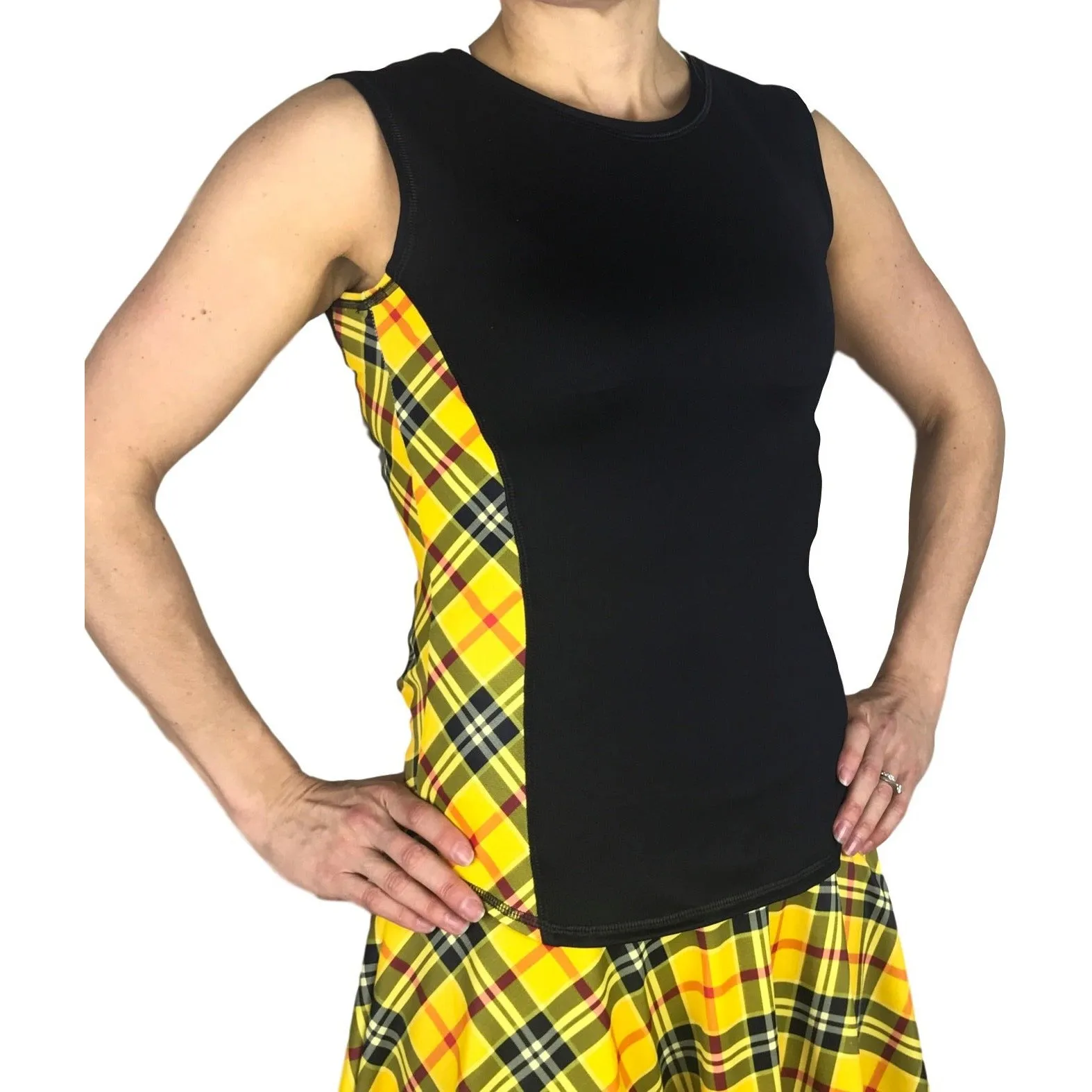 Yellow Plaid Athletic Tank, Golf Shirt, Tennis Shirt, Running Shirt or Top, Yoga Top