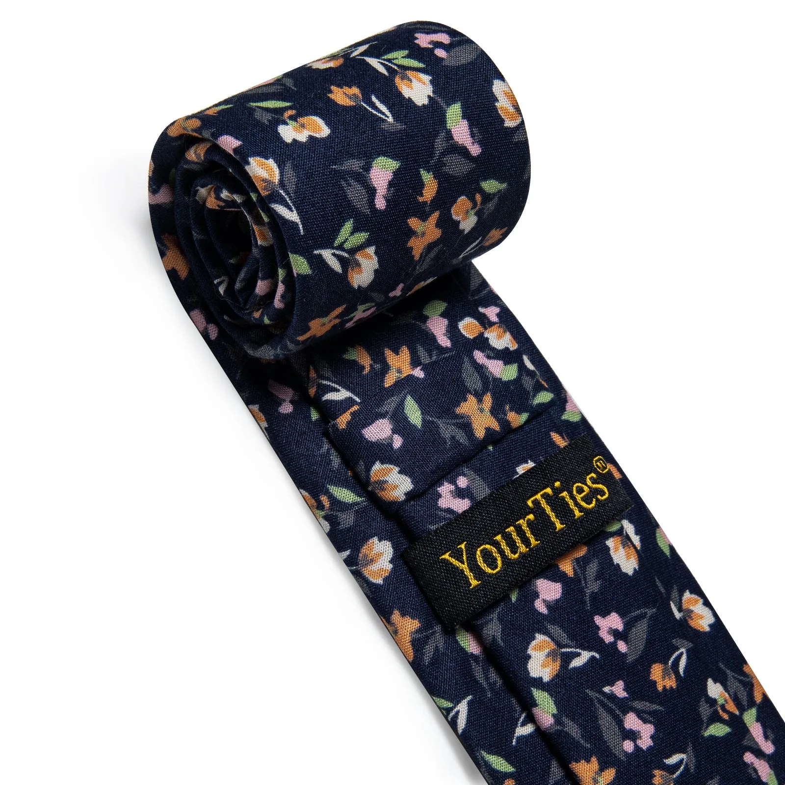 YourTies White Solid Long Sleeve Shirt with Black Floral Silk Tie for Men