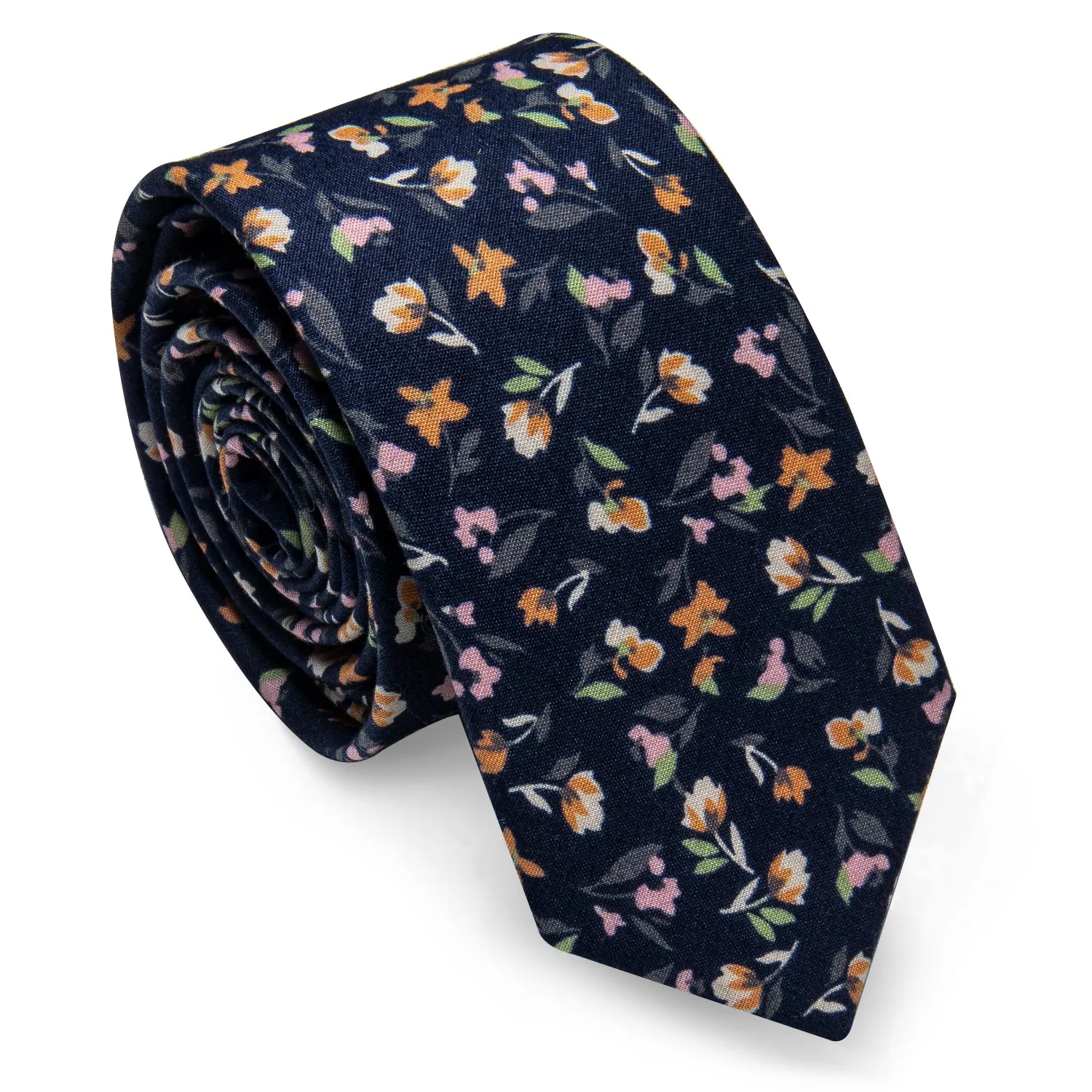 YourTies White Solid Long Sleeve Shirt with Black Floral Silk Tie for Men