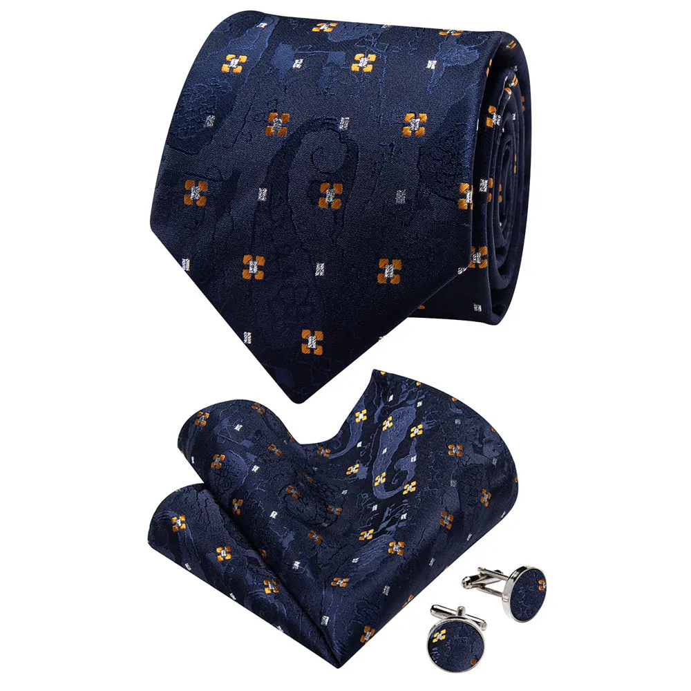 YourTies White Solid Long Sleeve Shirt with Deep Blue Floral Silk Tie for Men