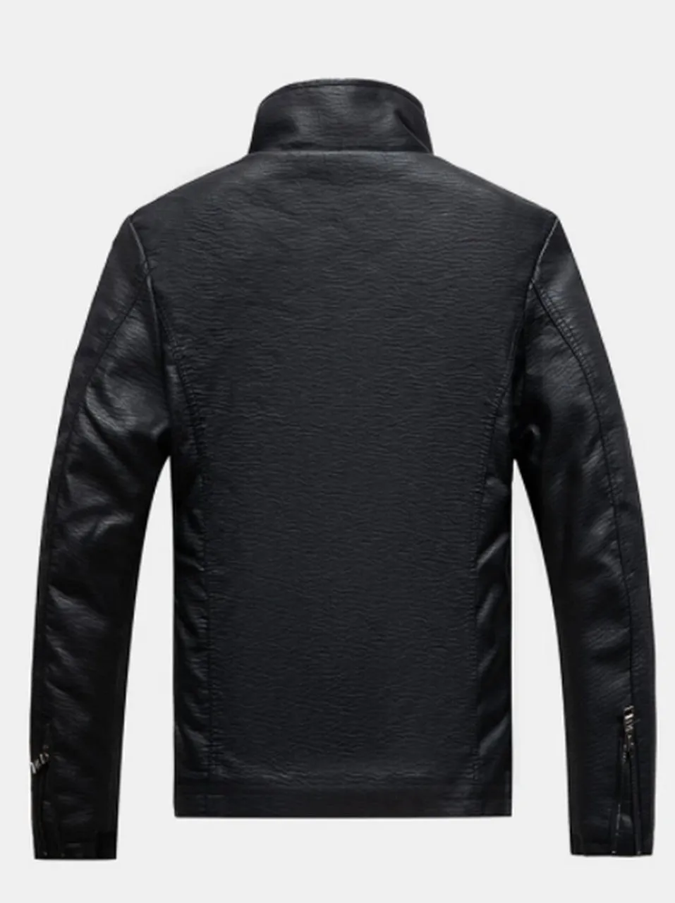 Zip Stand Collar Genuine Sheepskin Leather Jacket with Fur